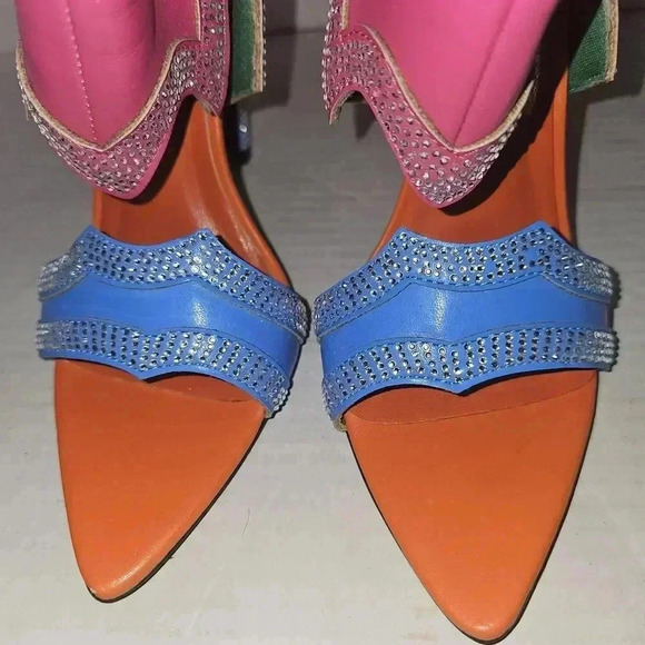Cape Robin Nayaye Western Style Rhinestone Coated Multi Colored Cutout Heels 5.5 - Picture 9 of 11